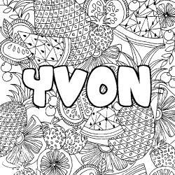 Coloriage prénom YVON - décor Mandala fruits