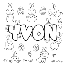 Coloriage pr&eacute;nom YVON - d&eacute;cor Paques