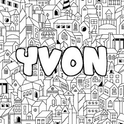 Coloriage prénom YVON - décor Ville