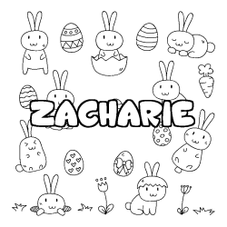 Coloriage pr&eacute;nom ZACHARIE - d&eacute;cor Paques