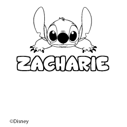 Coloriage pr&eacute;nom ZACHARIE - d&eacute;cor Stitch