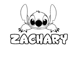 Coloriage prénom ZACHARY - décor Stitch