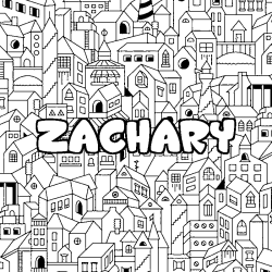 Coloriage prénom ZACHARY - décor Ville