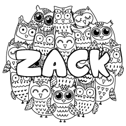 Coloriage prénom ZACK - décor Chouettes