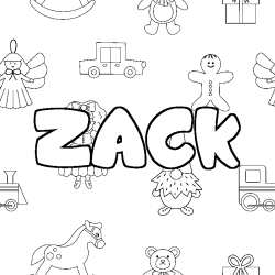 Coloriage pr&eacute;nom ZACK - d&eacute;cor Jouets