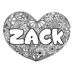 Coloriage prénom ZACK - décor Mandala coeur
