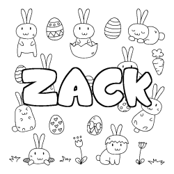 Coloriage pr&eacute;nom ZACK - d&eacute;cor Paques