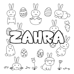 Coloriage prénom ZAHRA - décor Paques