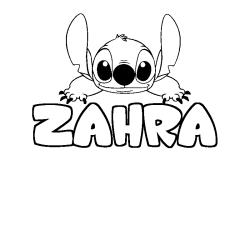 Coloriage prénom ZAHRA - décor Stitch