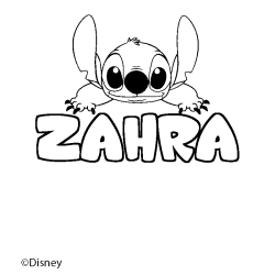 Coloriage pr&eacute;nom ZAHRA - d&eacute;cor Stitch