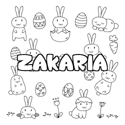 Coloriage prénom ZAKARIA - décor Paques