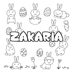 Coloriage pr&eacute;nom ZAKARIA - d&eacute;cor Paques
