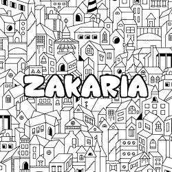 Coloriage pr&eacute;nom ZAKARIA - d&eacute;cor Ville