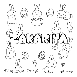 Coloriage prénom ZAKARIYA - décor Paques