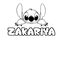 Coloriage prénom ZAKARIYA - décor Stitch