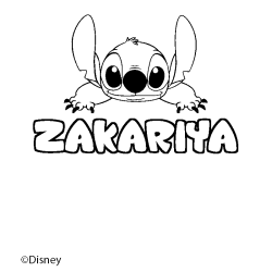 Coloriage pr&eacute;nom ZAKARIYA - d&eacute;cor Stitch
