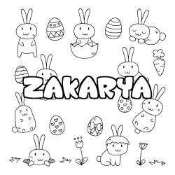 Coloriage pr&eacute;nom ZAKARYA - d&eacute;cor Paques