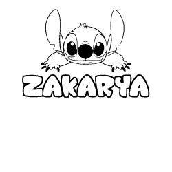 Coloriage prénom ZAKARYA - décor Stitch