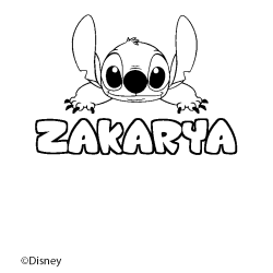 Coloriage pr&eacute;nom ZAKARYA - d&eacute;cor Stitch