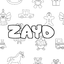 Coloriage pr&eacute;nom ZAYD - d&eacute;cor Jouets