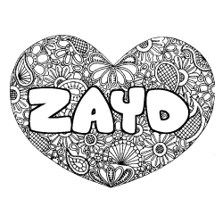 Coloriage prénom ZAYD - décor Mandala coeur