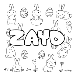 Coloriage pr&eacute;nom ZAYD - d&eacute;cor Paques