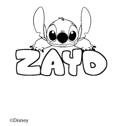 Coloriage pr&eacute;nom ZAYD - d&eacute;cor Stitch
