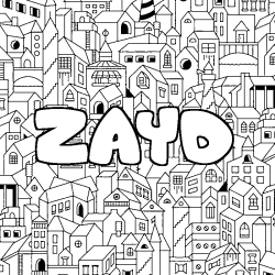 Coloriage prénom ZAYD - décor Ville