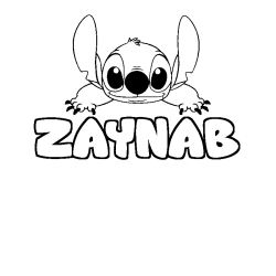Coloriage prénom ZAYNAB - décor Stitch
