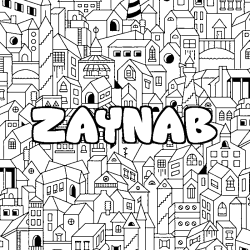 Coloriage prénom ZAYNAB - décor Ville