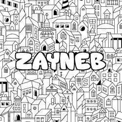 Coloriage prénom ZAYNEB - décor Ville