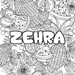 Coloriage pr&eacute;nom ZEHRA - d&eacute;cor Mandala fruits