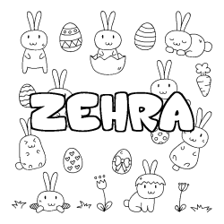 Coloriage prénom ZEHRA - décor Paques