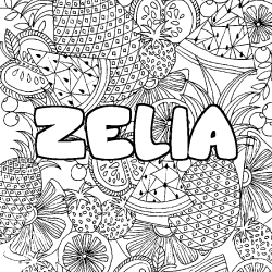 Coloriage prénom ZELIA - décor Mandala fruits
