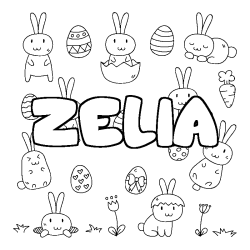 Coloriage pr&eacute;nom ZELIA - d&eacute;cor Paques
