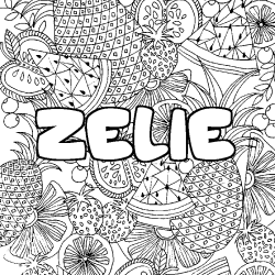 Coloriage prénom ZELIE - décor Mandala fruits