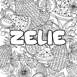 Coloriage pr&eacute;nom ZELIE - d&eacute;cor Mandala fruits