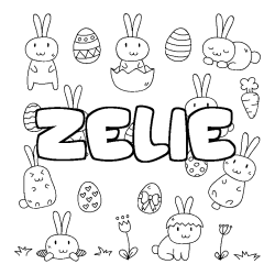 Coloriage pr&eacute;nom ZELIE - d&eacute;cor Paques