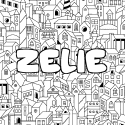 Coloriage pr&eacute;nom ZELIE - d&eacute;cor Ville