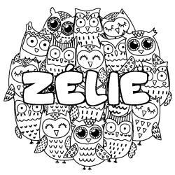 Coloriage pr&eacute;nom Z&Eacute;LIE - d&eacute;cor Chouettes