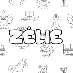 Coloriage pr&eacute;nom Z&Eacute;LIE - d&eacute;cor Jouets
