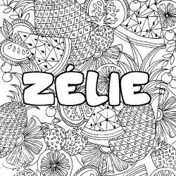 Coloriage prénom ZÉLIE - décor Mandala fruits