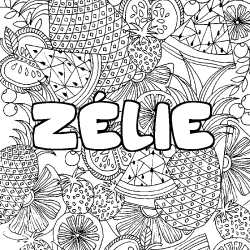 Coloriage pr&eacute;nom Z&Eacute;LIE - d&eacute;cor Mandala fruits