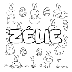 Coloriage pr&eacute;nom Z&Eacute;LIE - d&eacute;cor Paques