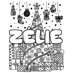 Coloriage pr&eacute;nom Z&Eacute;LIE - d&eacute;cor Sapin et Cadeaux