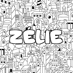 Coloriage prénom ZÉLIE - décor Ville