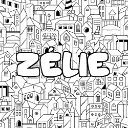 Coloriage pr&eacute;nom Z&Eacute;LIE - d&eacute;cor Ville