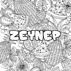 Coloriage prénom ZEYNEP - décor Mandala fruits