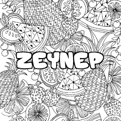Coloriage pr&eacute;nom ZEYNEP - d&eacute;cor Mandala fruits