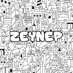 Coloriage prénom ZEYNEP - décor Ville